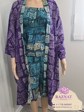Purple Batik Open Duster with Teal Patterned Dress